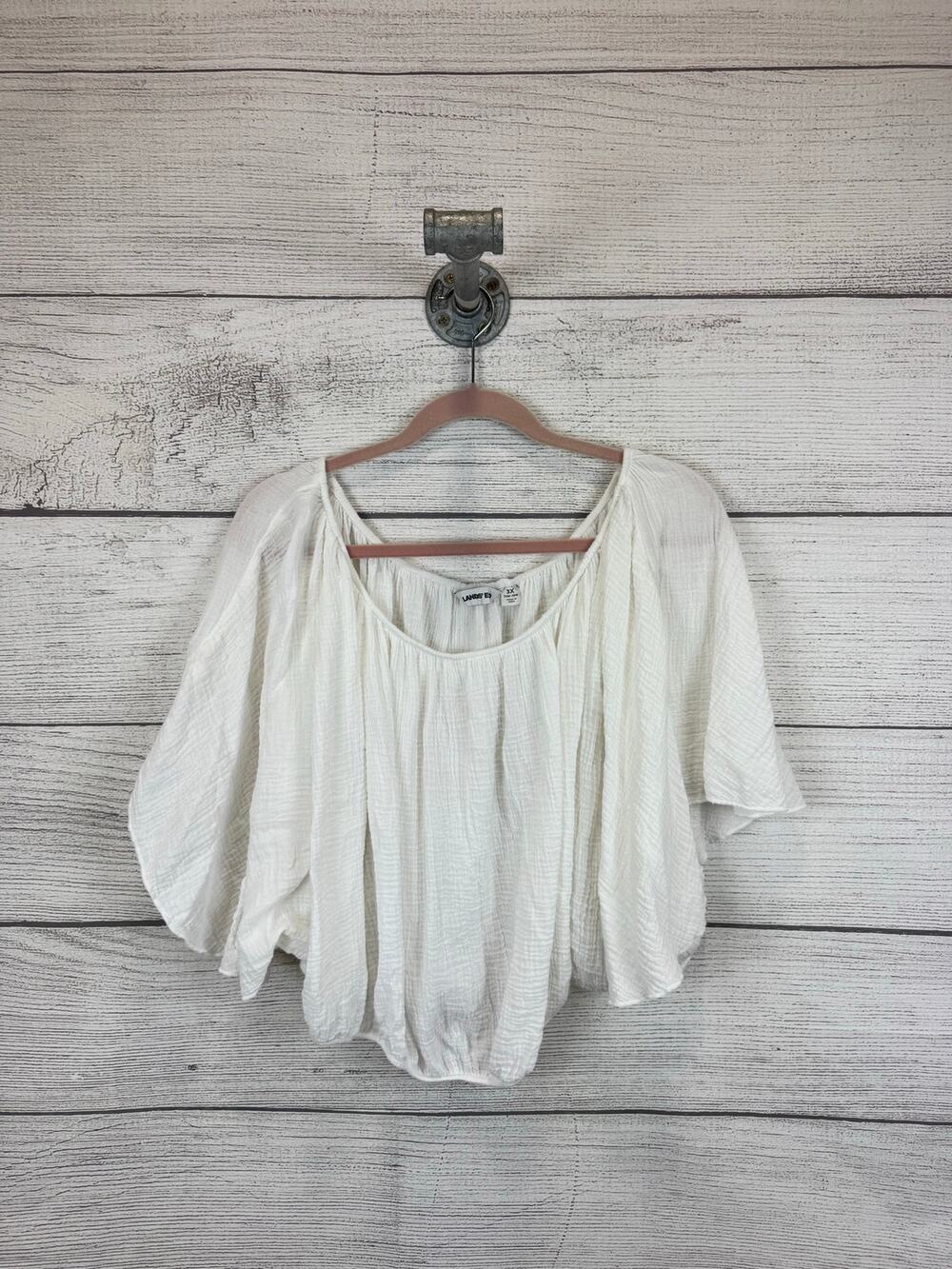 Lands End Plus Size White Gauze Crop Summer Top Size 3X (24W-26W)